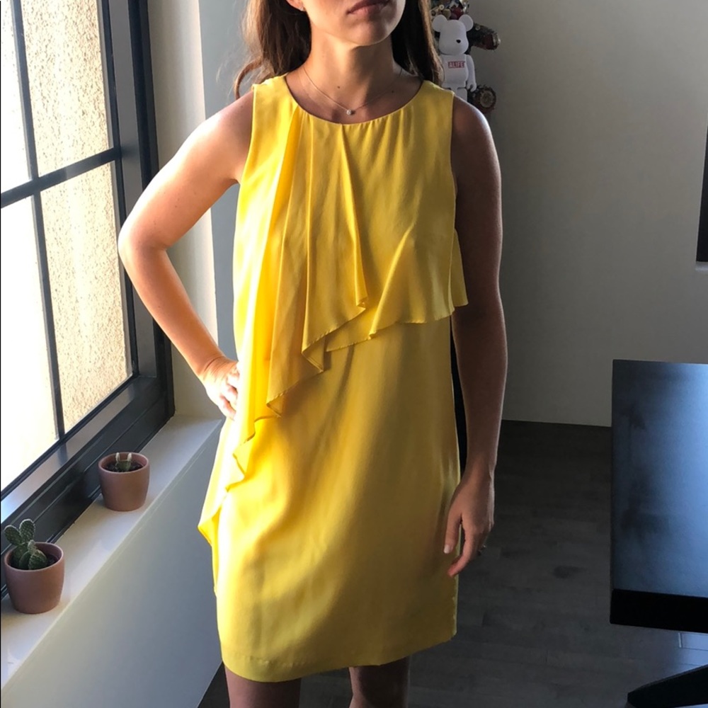 Ali Ro Yellow Ruffle Silk Dress